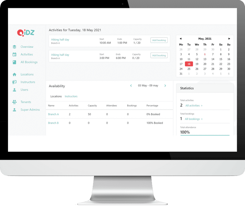 screenshot of QiDZ Booking Platform